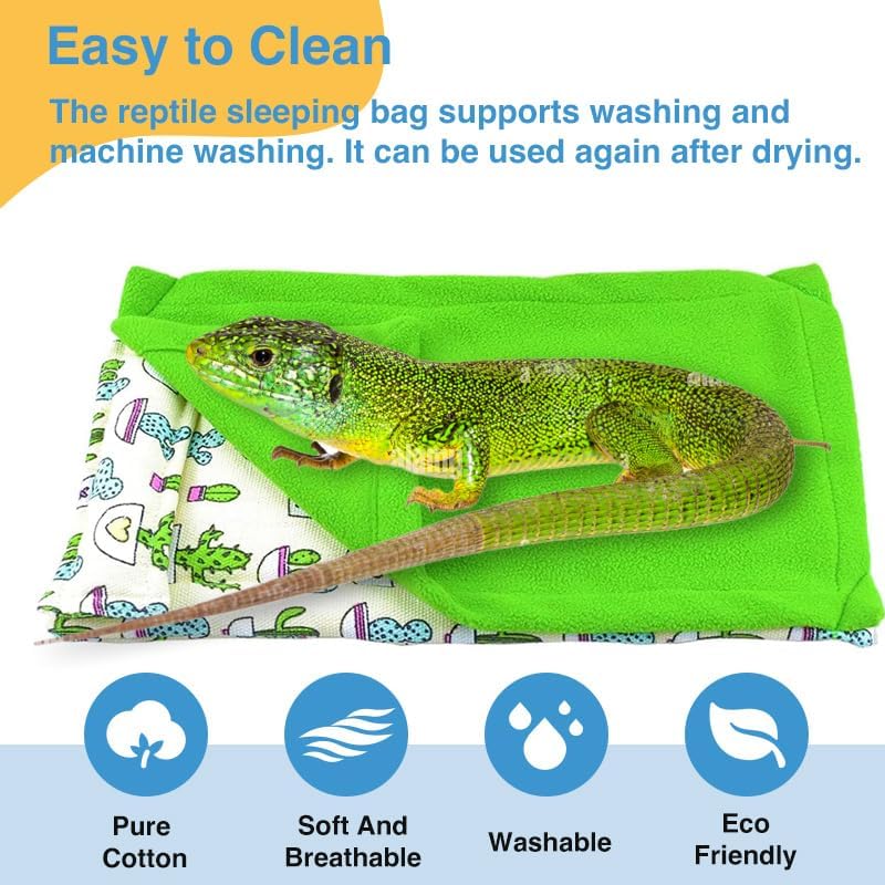 hokable Bearded Dragon Hammock Sleeping Bag Set- Hanging Pet Bed with Pillow and Blanket Hideout Habitat with Soft Warm for Bearded Dragon Lizard Leopard Gecko and Small Pet Animal（Beige + green Quilt） - Image 5